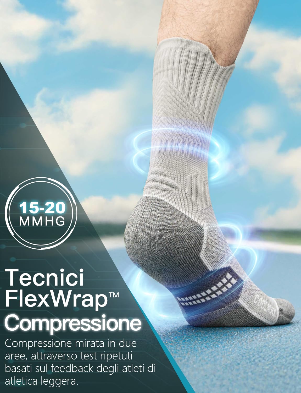 Juclise Bambù Coolmax Compressione Sportivi Calzini Uomo, Anti-vesciche per Allenamento e Trekking​