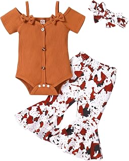 YOUNGER TREE Baby Girl Clothes Sling Romper Flared Pants Bell Bottom Leggings Headband Sets Infant Girl Spring Summ Outfits