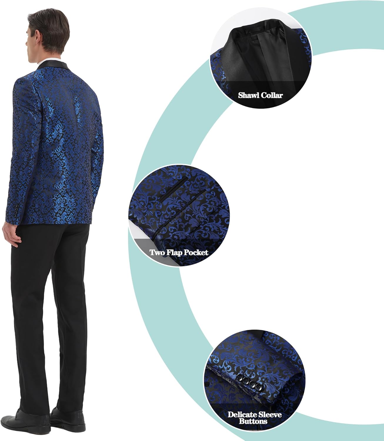 Men's Floral Dinner Party Prom Wedding Stylish Tuxedo Suits for Men One Button Dinner Jacket Pants Set - Image 4