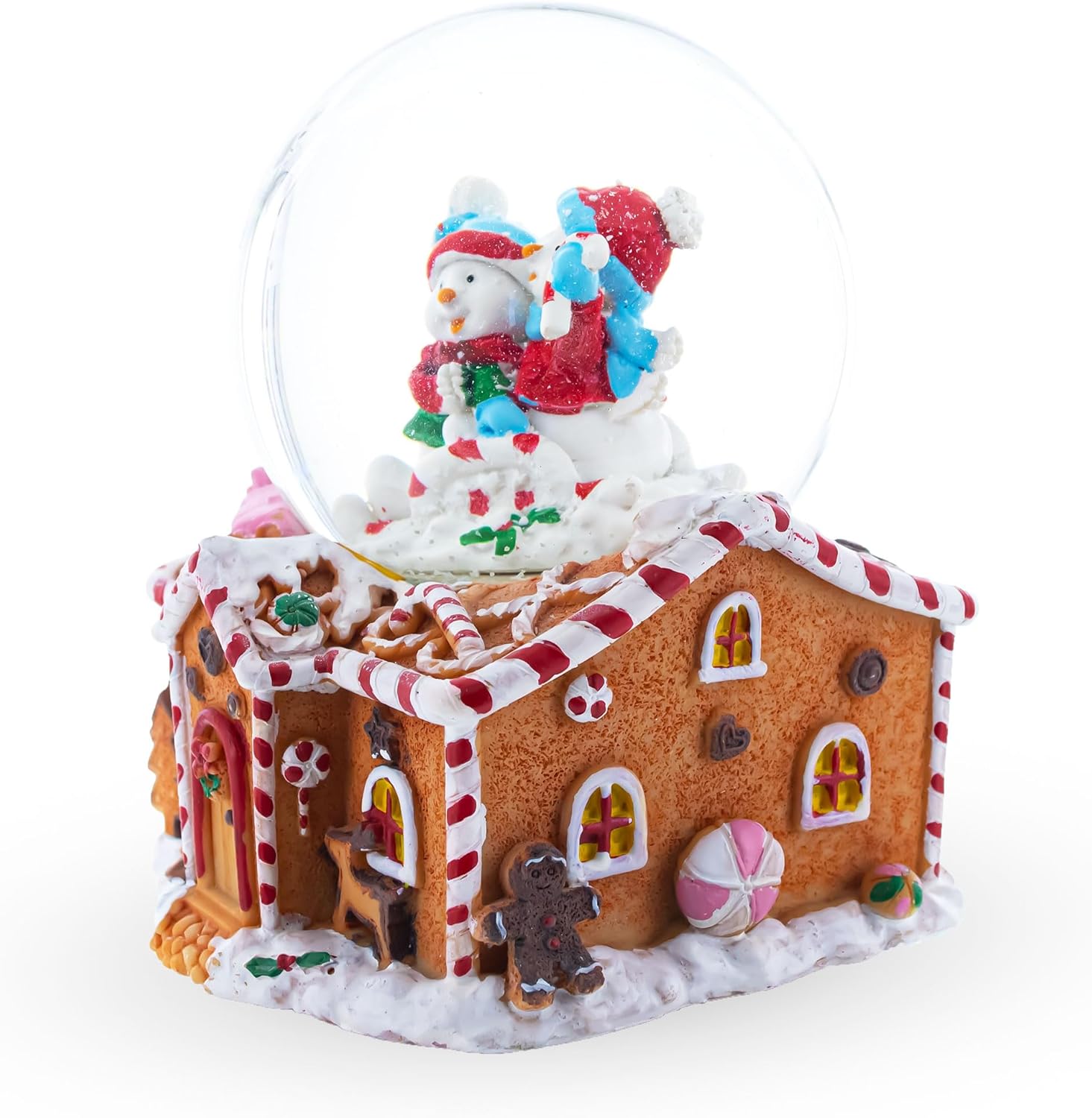 Gingerbread Cottage Snowmen Romance Musical Water Snow Globe