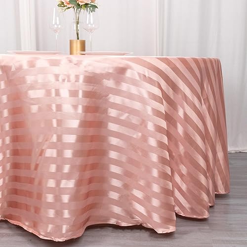 Miniatura 3 de Efavormart - Mantel redondo sin costuras (120 pulgadas), color rosa polvoriento, a rayas