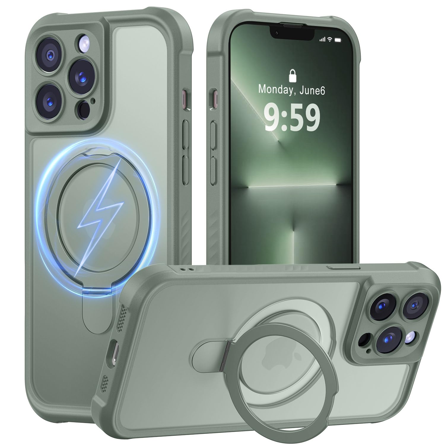 MOCCA Magnetic for iPhone 13 Pro Case with Stand,Calke Green