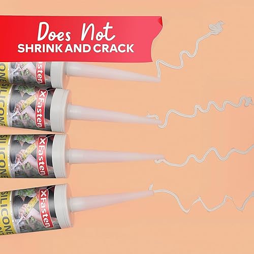 Miniatura 7 de XFasten Calafateo de silicona blanca de 10.1 onzas (paquete de 4, 40.4 onzas en total) Sellador impermeable 100% silicona impermeable para calafateo