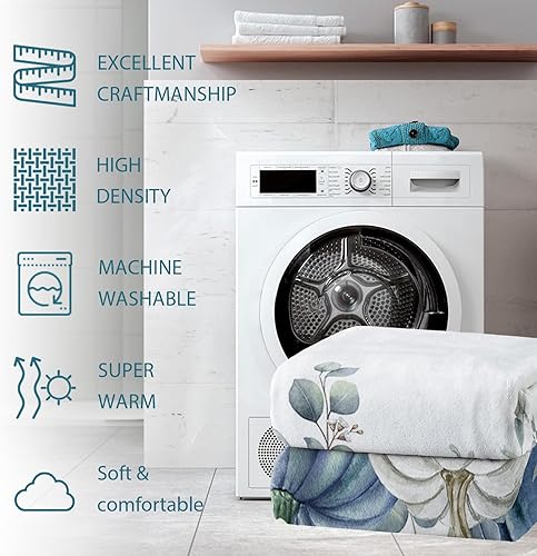 Miniatura 5 de Manta de vellón de calabazas de color azul y gris otoñal, 60 x 80 pulgadas, diseño de calabaza gris, hojas de eucalipto de Acción de Gracias,