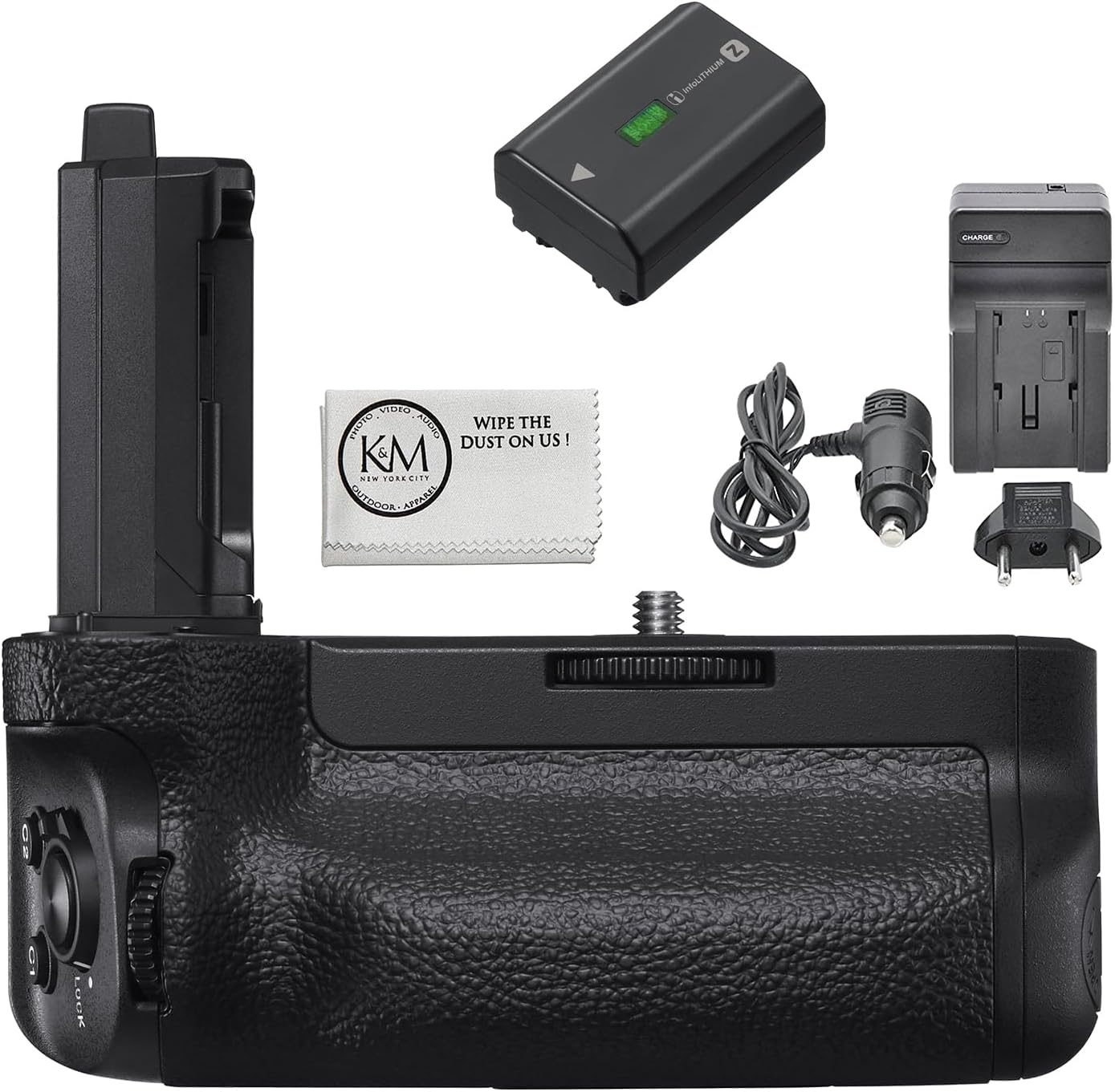 Sony VG-C4EM Vertical Grip Bundled with Sony NP-FZ100 Battery + Charger + Cleaning Cloth (4 Items)