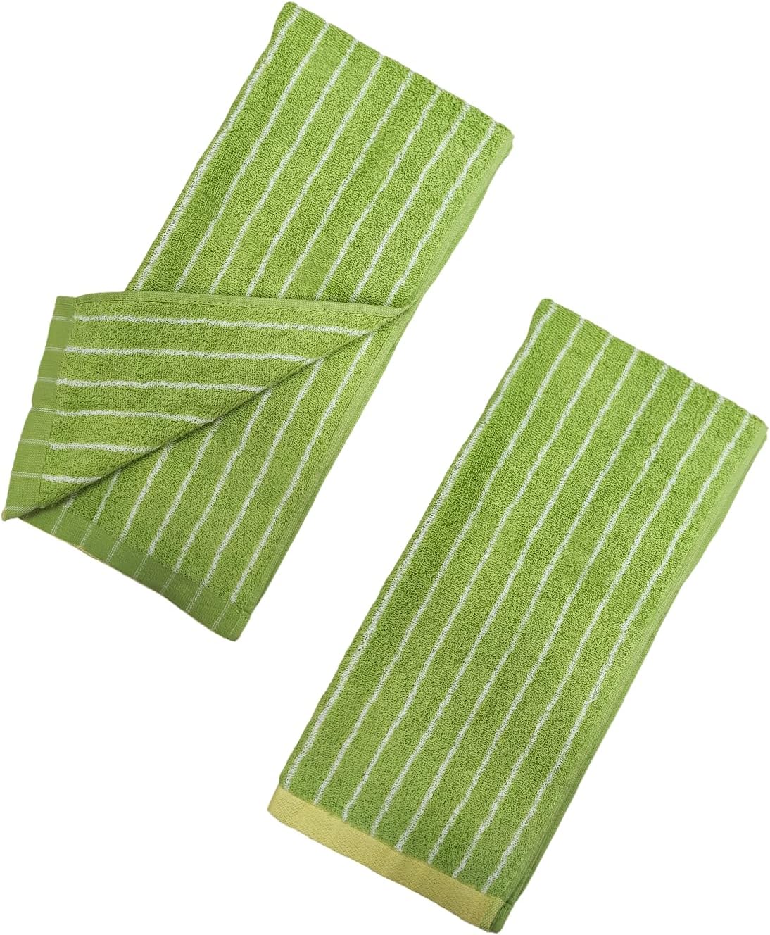 USTIDE Striped Hand Towels Fashionable Patchwork Green White Stripe Hand Towels 100% Cotton Absorbent Face Towels for Bathroom Spa Gym 2 Pack 14 x 30 Inch