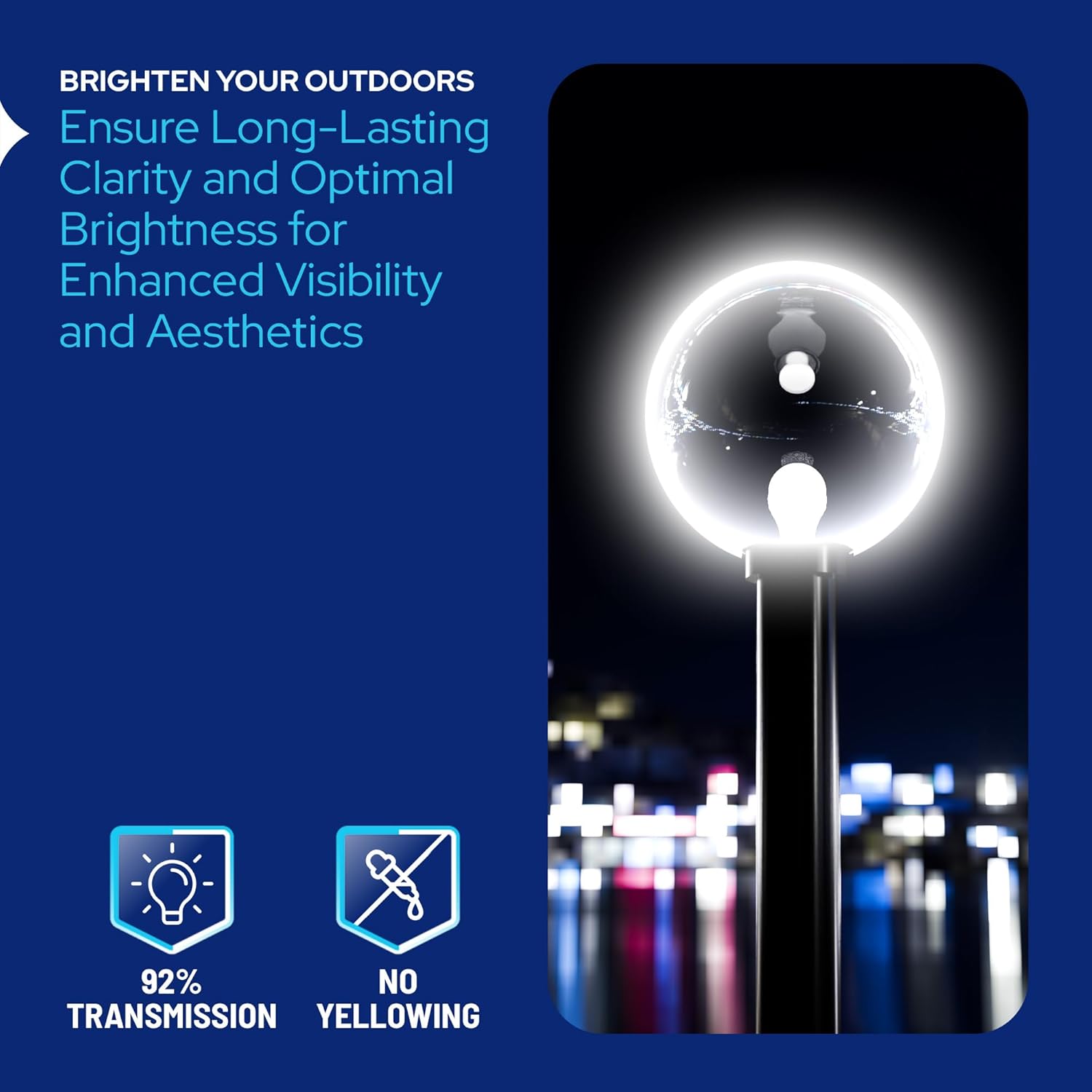 KASTLITE 12" Clear Acrylic Lamp Post Globe | Smooth Textured with 5.25" Neckless Opening | Manufactured in the USA - Image 4