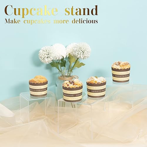 Vista 4 de ihomecooker Soporte de exhibición cuadrado Acylic Riser para cupcakes, artes y manualidades (transparente, 8P-4INCH)
