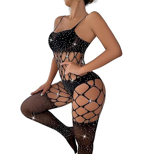 JRD&BS WINL Women's Sexy Fishnet Lingerie Underwear Bodysuit Women Babydoll Lingerie Nightwear Mesh Hollow Out Bodystocking for Women Gifts - Black a