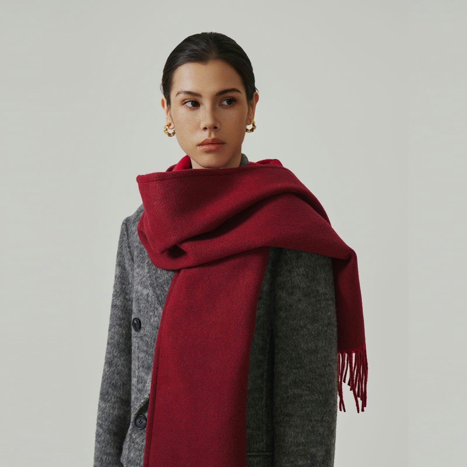 Sciarpa Donna Sciarpa da Donna in Imitazione di Lana Autunno E Inverno, Mantello con Cappuccio Bifacciale, Scialle High-End Feeling, Sciarpa Allungata-Verde Marrone-220 * 30 Cm