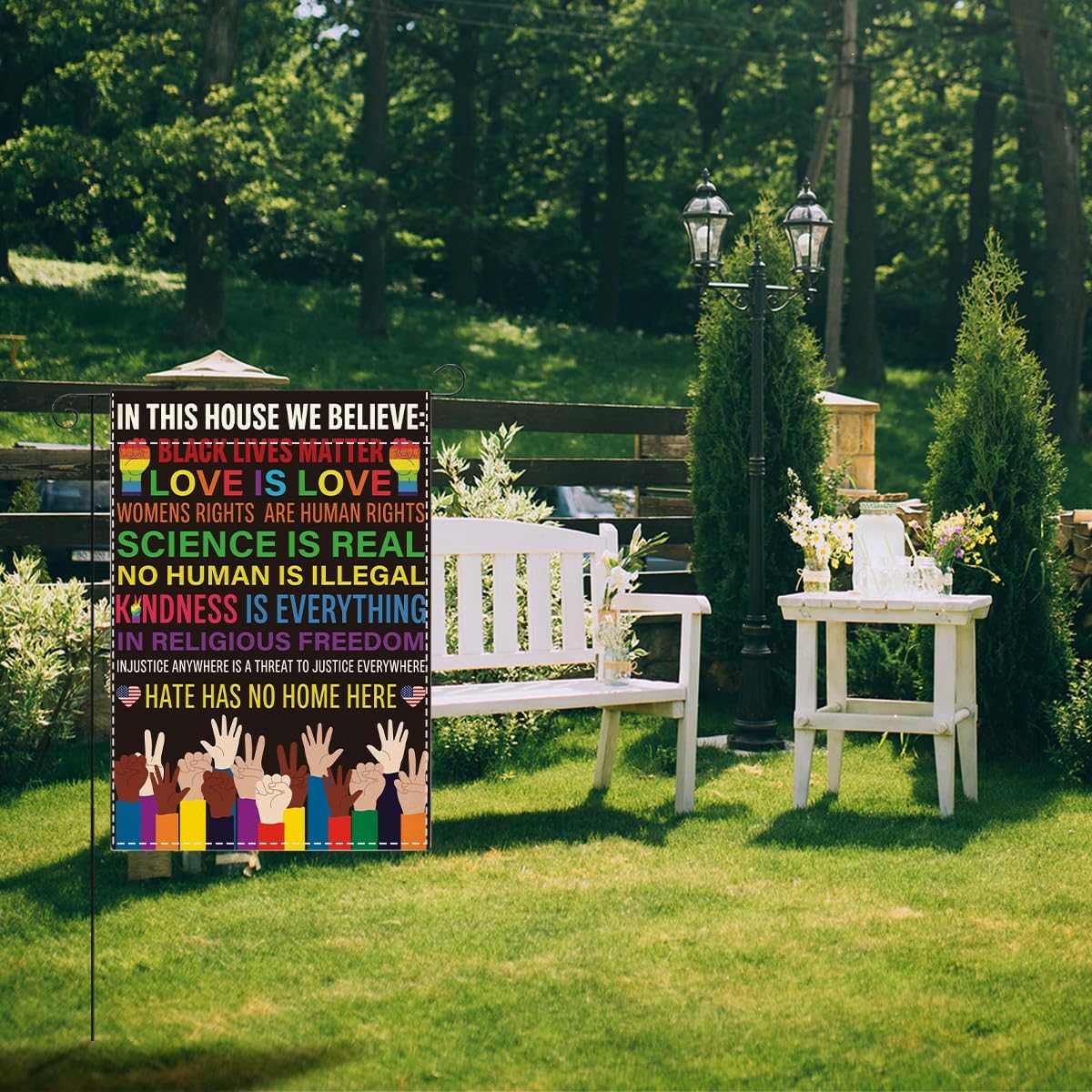 In This House We Believe Yard Sign Gay Pride Garden Flag Rainbow Decor for Pride Month Funny Gay Prides Gifts for LGBTQ Lesbian 12 x18 inches Double Sided Yard Decoration - Image 6