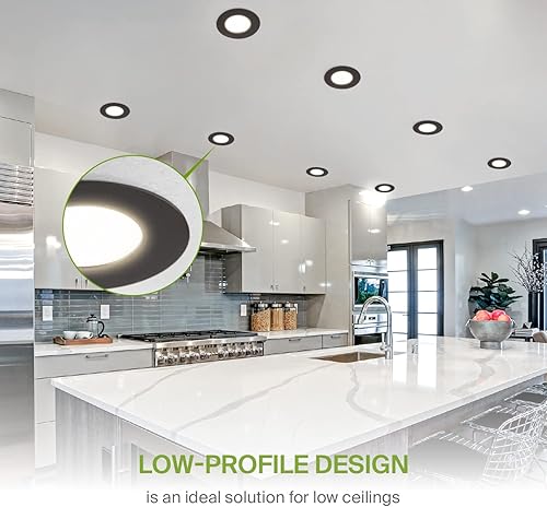 Miniatura 4 de ASD Paquete de 4 luces LED empotrables de 12 pulgadas, 5 CCT 2700K-5000K seleccionables, 24W 90W Eqv, regulable ultra fina lámpara de techo redonda