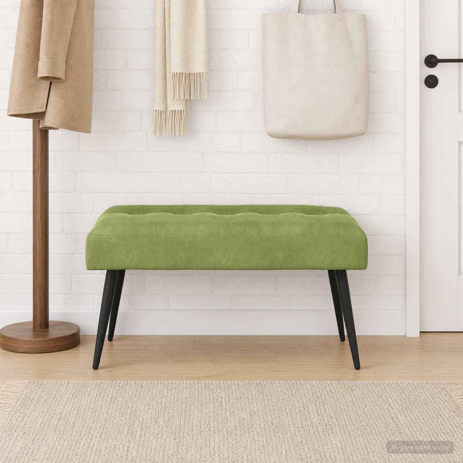 Banco con cierre de botón, color verde claro, 80 x 40 x 46 cm