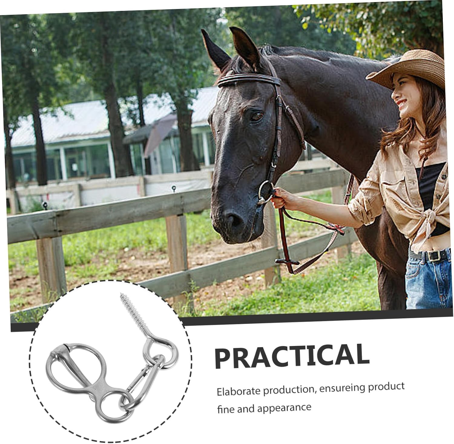 1Set Stainless Steel Horse Tie Ring Horse Training Equipment with Quick Release Buckle for Barns Trailers Essential for Horse Safety Control