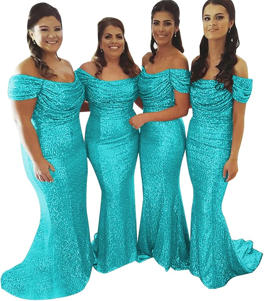 Off Shoulder Mermaid Sequin Bridesmaid 