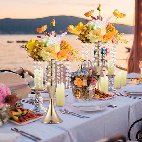 Miniatura 7 de VINCIGANT 8 centros de mesa de fiesta para mesas, soportes de flores de metal con cuentas de cristal, centros de mesa de boda para mesa, jarrones de