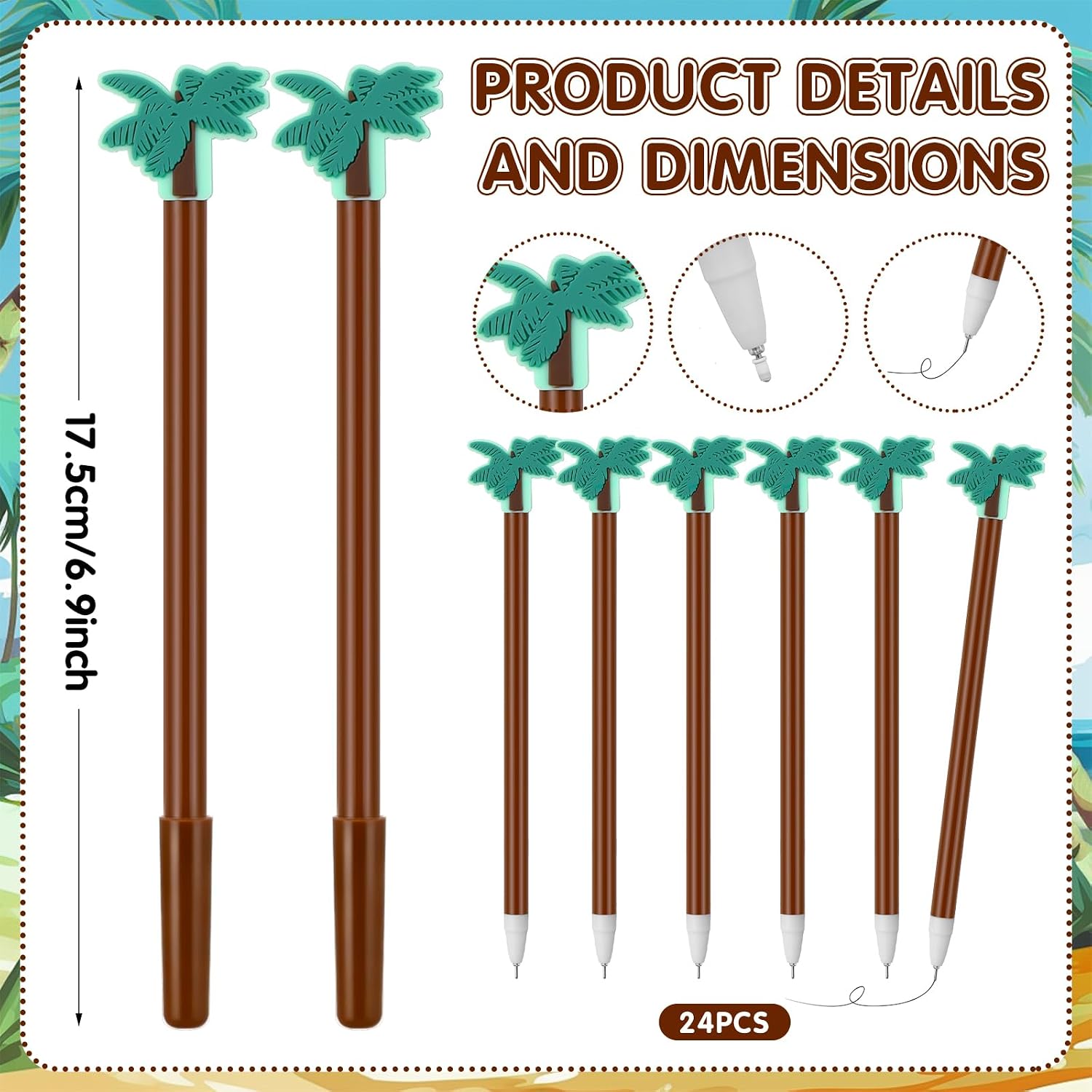 Marspark 24 Pcs Hawaiian Luau Rainforest Pens Cute Coconut Palm Tree Shape 0.5 mm Black Ink Novelty Writing Pens Bulk Whimsy Stationery for Student and School Cool Office Supplies image 2