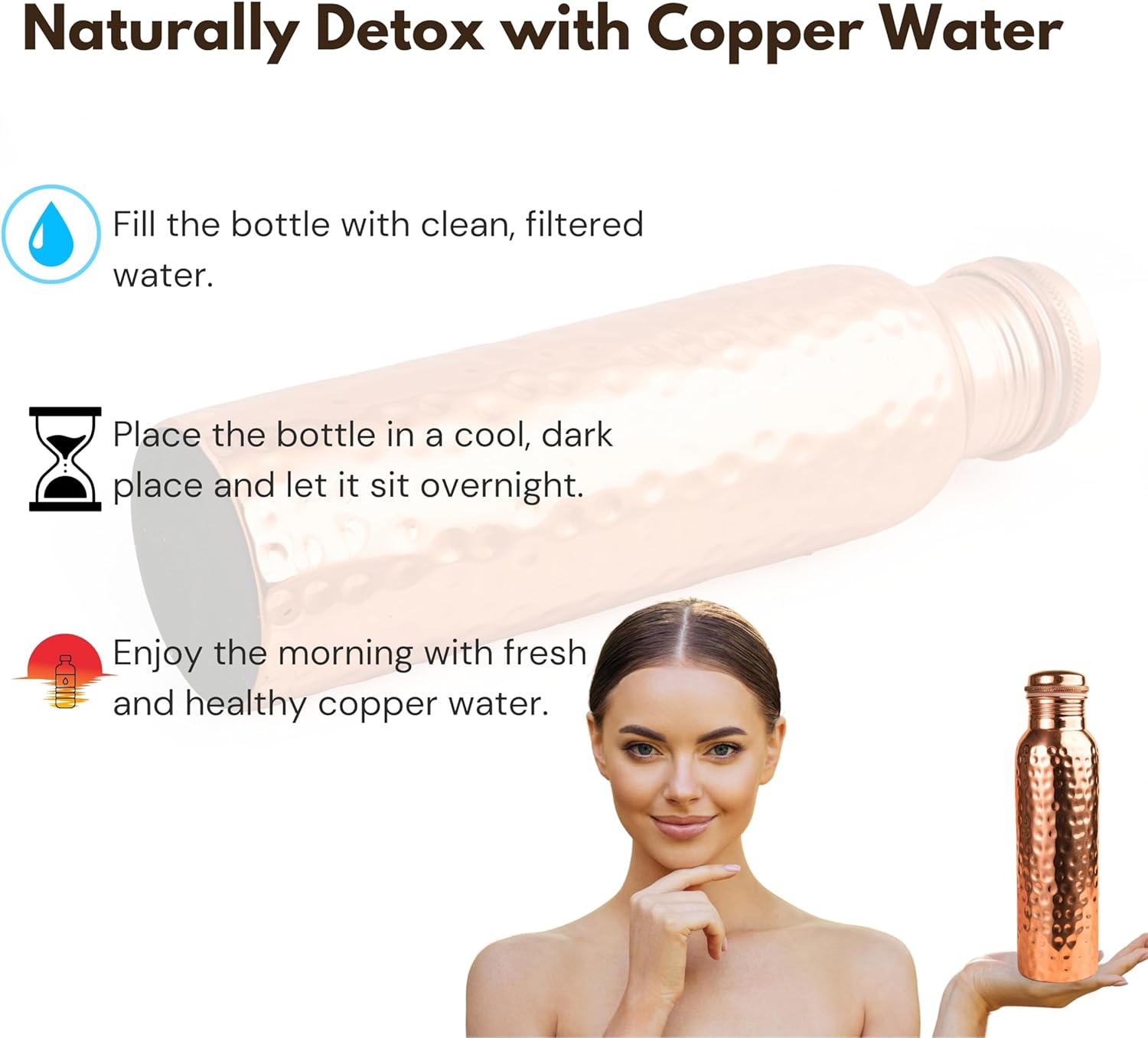 Pure Copper Water Bottle 34oz – Ayurvedic Leak-Proof Handmade Copper Vessel for Drinking Water – BPA-Free, Joint Health & Wellness – for Office, Gym, Yoga, Travel – Eco-Friendly Gift