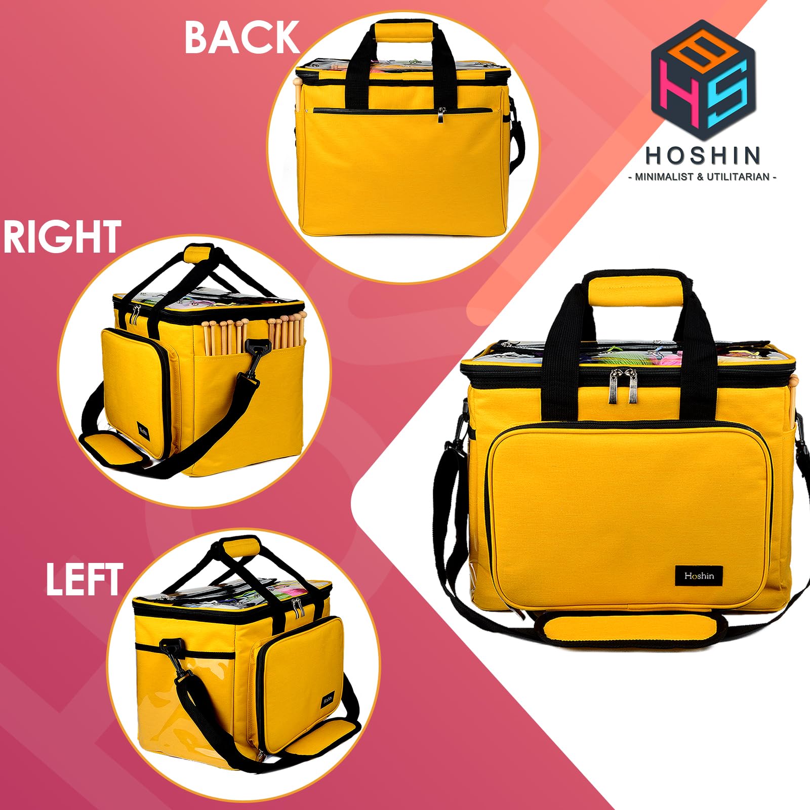 Hoshin Breitas voor garenopslag, draagbare gehaakte draagtas, garenorganizer voor haakpatronen en haken, naalden, strengen garen, geniet overal van breien/haken (roze Hoshin Breitas voor garenopslag, draagbare gehaakte draagtas, garenorganizer voor haakpatronen en haken, naalden, strengen garen, geniet overal van breien/haken (roze