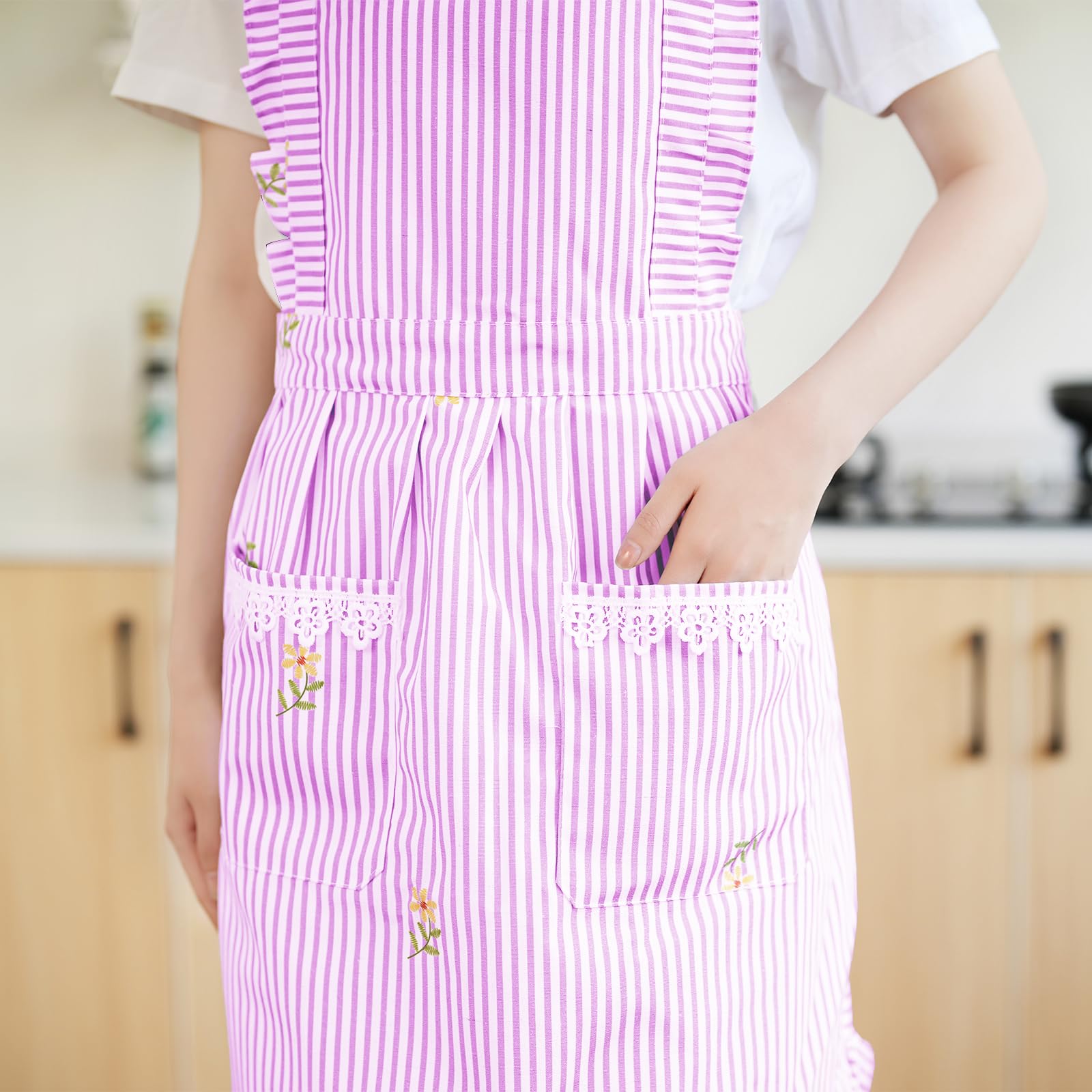 Delantales divertidos para mujer con bolsillos, para cocina, parrilla, barbacoa, lindo delantal de chef, día de la madre, regalos de cumpleaños para mujeres, Rosa/Rayas, M