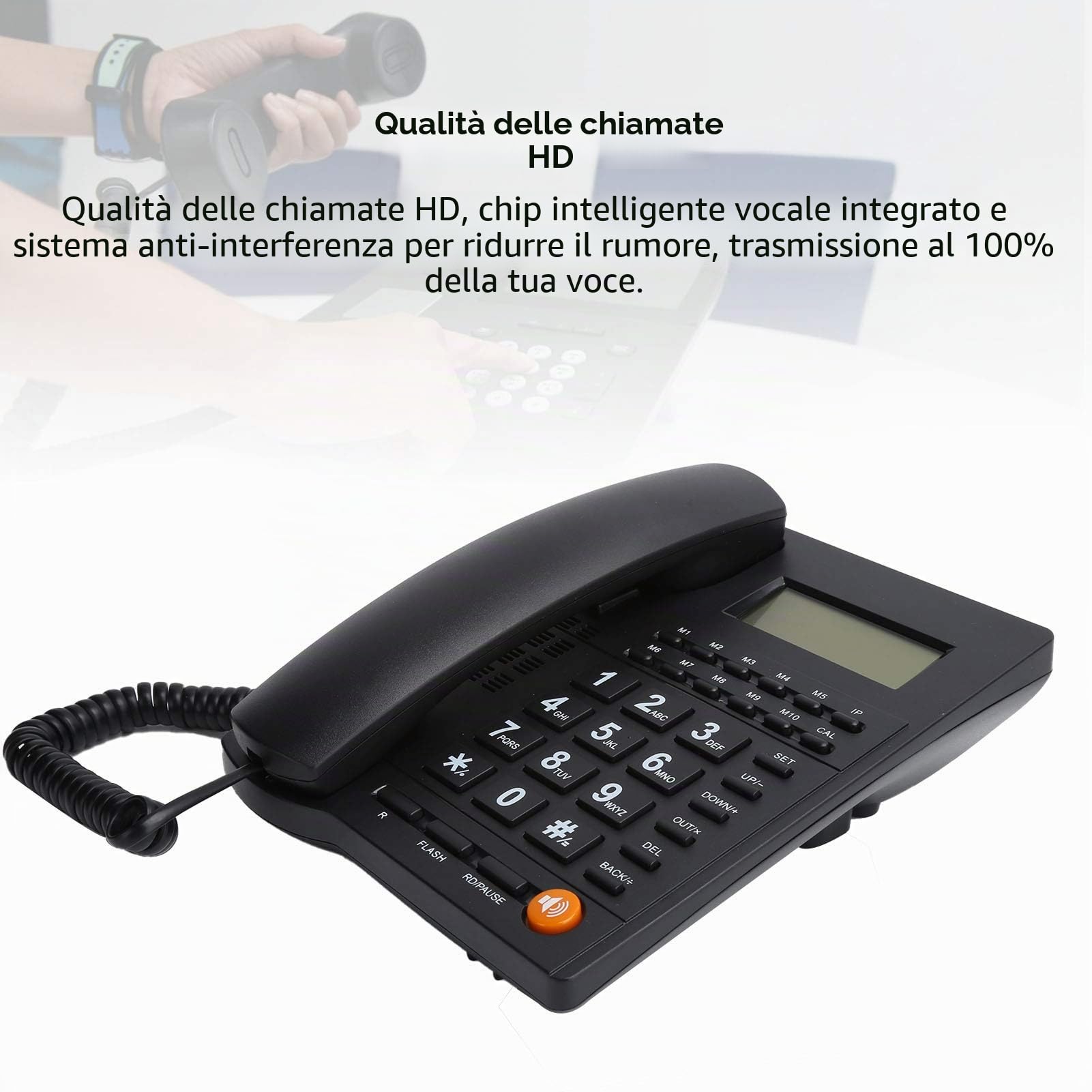 Telefono con Filo, Telefono Fisso per Chiamate in Vivavoce con Pulsante Grande per Family Office e Chip Vocale Integrato per Hotel