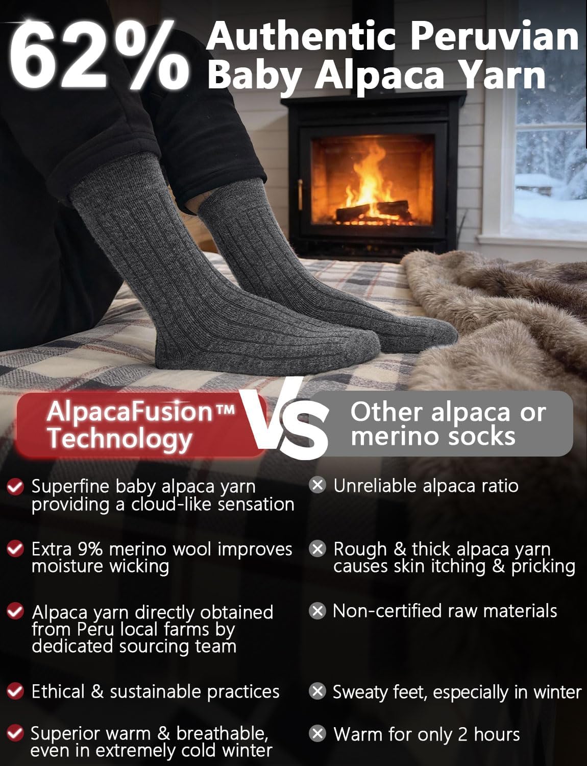 Alpaca Wool Winter Heavyweight Crew Socks Warm Thick Thermal Hiking Boot Work Cushioned Cozy Moisture Wicking - Image 4