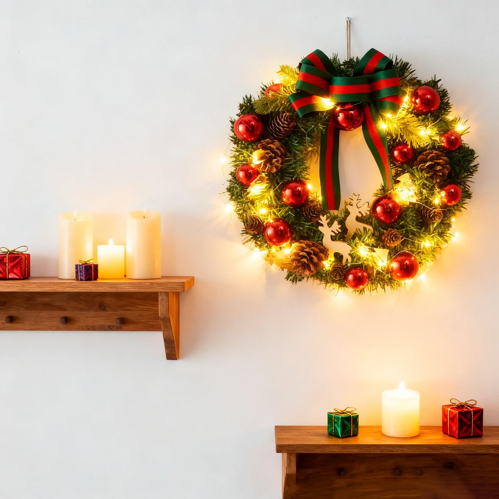 Couronne de Noël pour Porte, Couronnes de Noël Artificielles, Décorations de Porte à Suspendre, pour Portes, Murs, Fenêtres, Tables(Small)