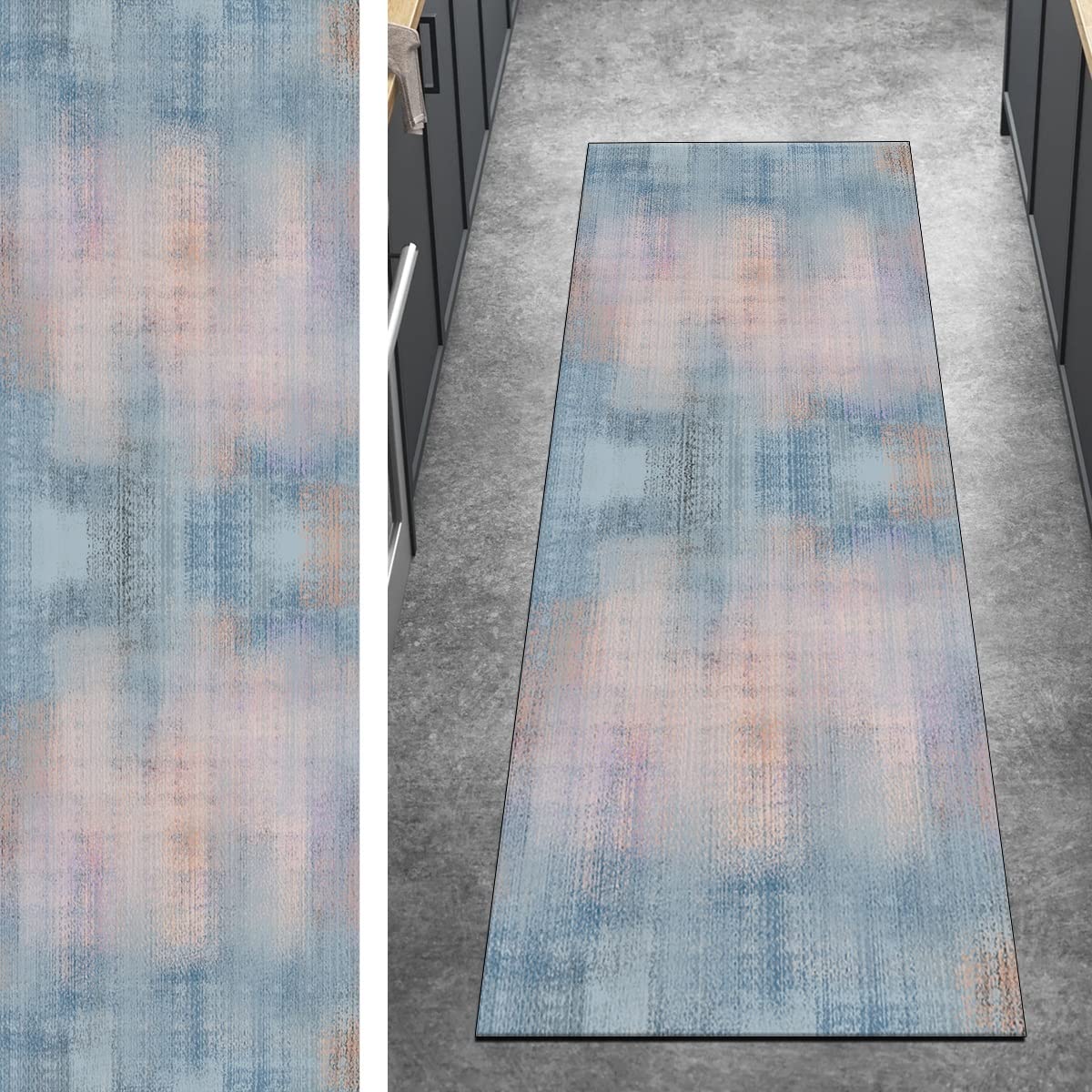 Ymural Tappeto per corridoio, moderno, antiscivolo, lavabile, astratto, blu, oro, antiscivolo, lungo, per corridoio, camera da letto, porta, scale