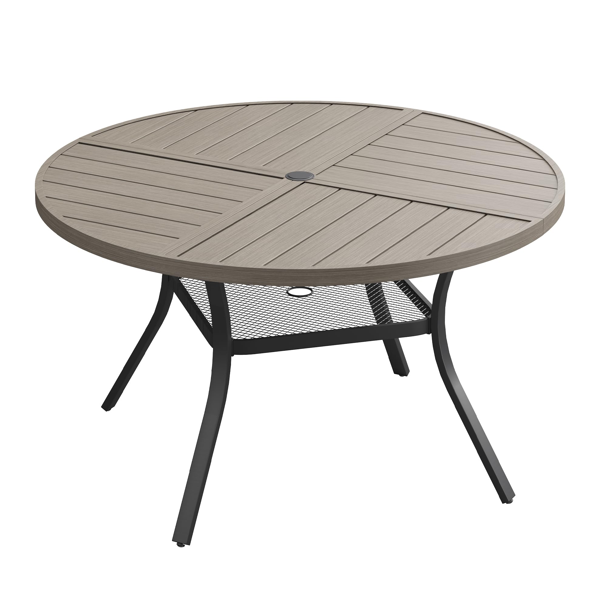 VICLLAX 47.2" Round Outdoor Table, Patio Dining Table for 6 with Umbrella Hole for Garden Lawn Deck Backyard, Antique Grey