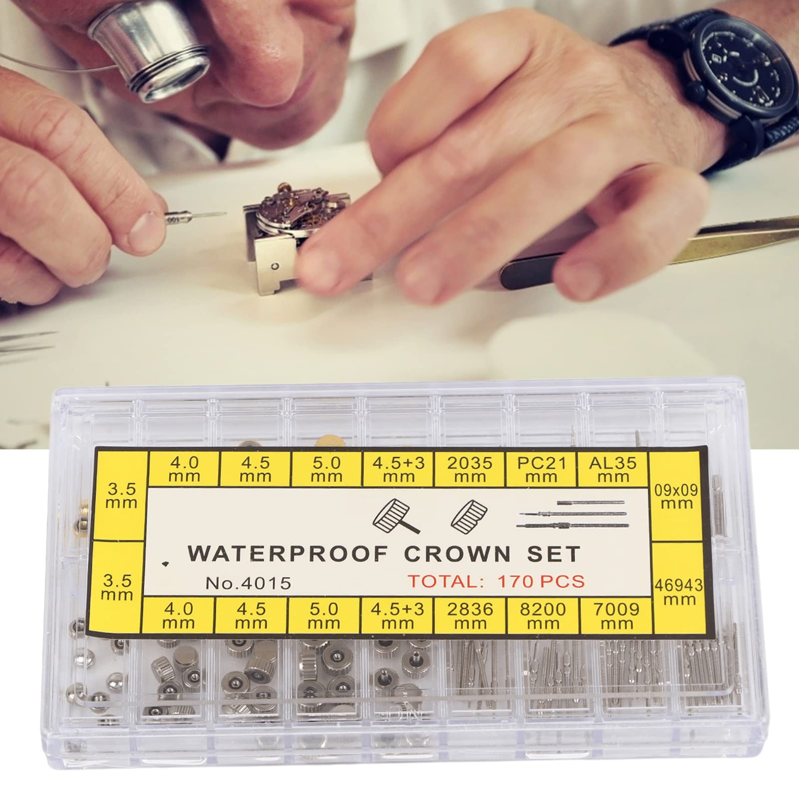 Watch Kit, Watch Repair Kit, Watch Spring Bar, Watch Crowns Repairing Replacement Tool, Watch Repairing Tool Accessory Watch Stem Extender + Crowns Accessory Repairing Replacement Tool Kit with Box