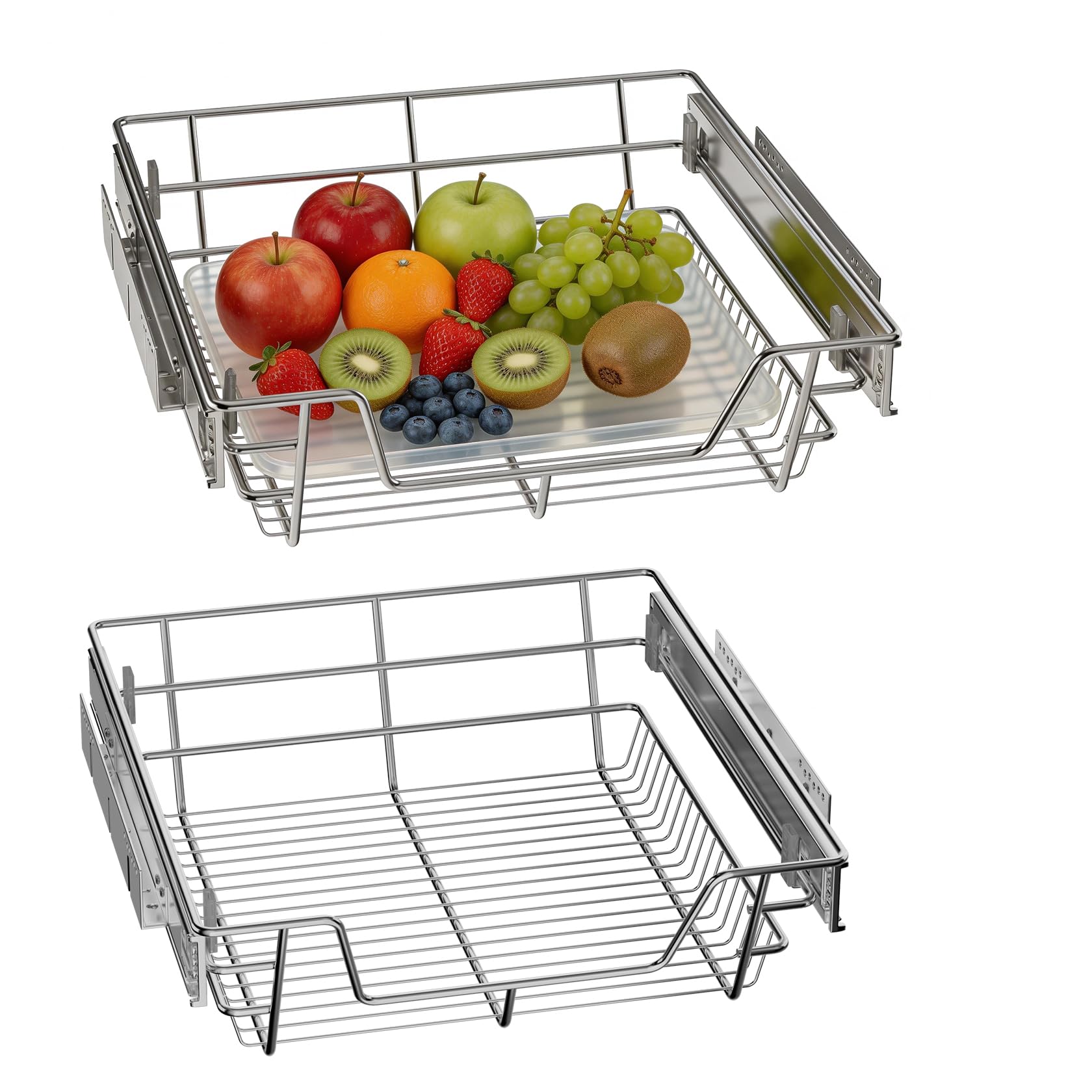 AufuN 2 Stücke Teleskopschublade Ausziehbare Schrankauszug Ablage Küchenschublade Regal Schlafzimmerschublade Küchen Korbauszug (Für 50cm Schränke)