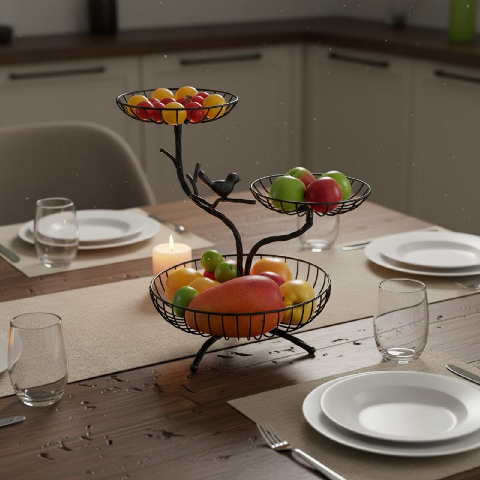 Baoblaze Cestino Industriale Portafrutta Organizer Scaffale Metallo Verniciato con Profilo Slanciato Separati per Frutta E Dolci Adatto per Cucina Sala da Pranzo Tavolino Bancone