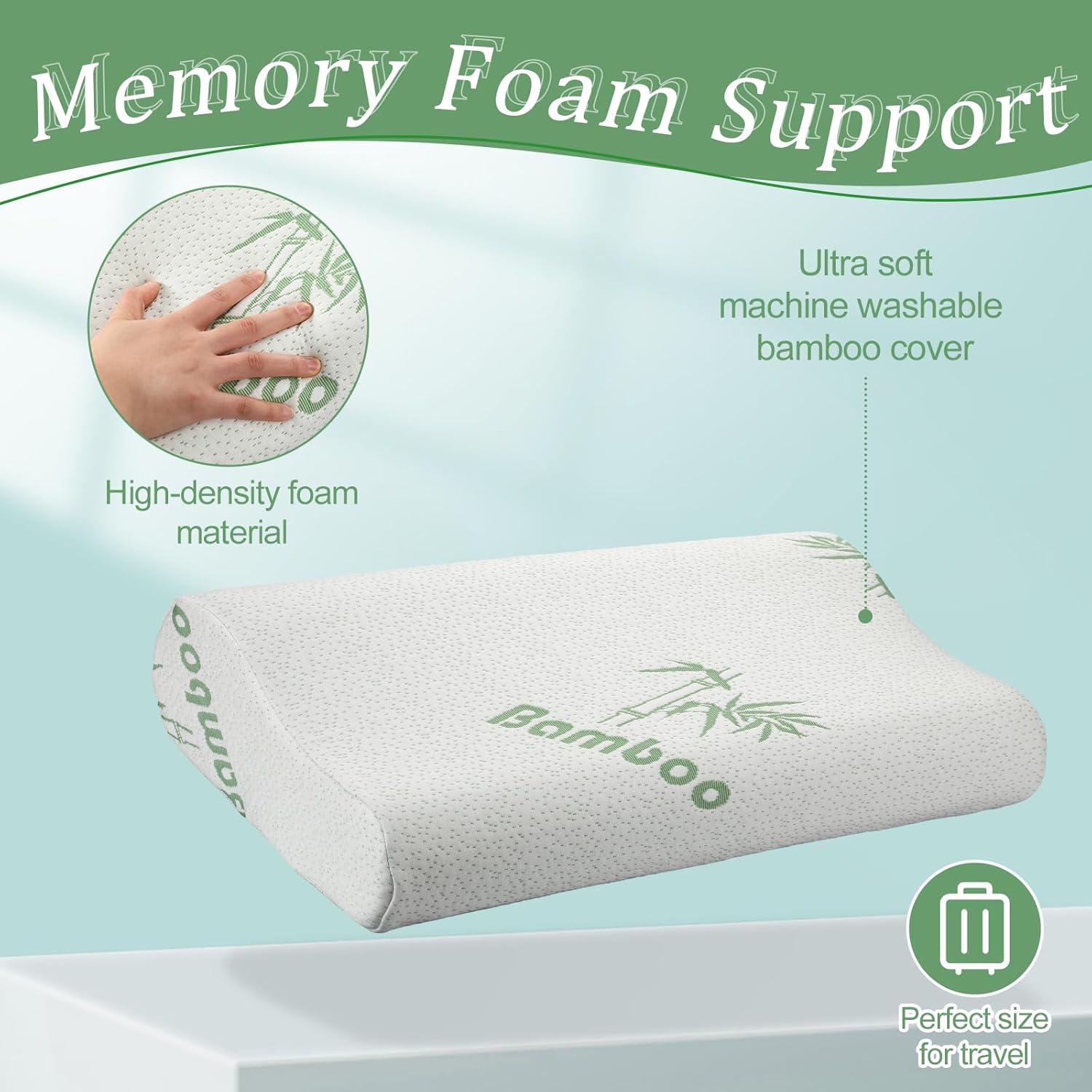 Bucherry 2 Pcs 24 x 13.8 Inches Cervical Neck Roll Memory Foam Pillow Cylinder Bolster Pillow for Bed Round Neck Support with Removable Washable Cover for Sleeping Travel Yoga Legs Back Lumbar