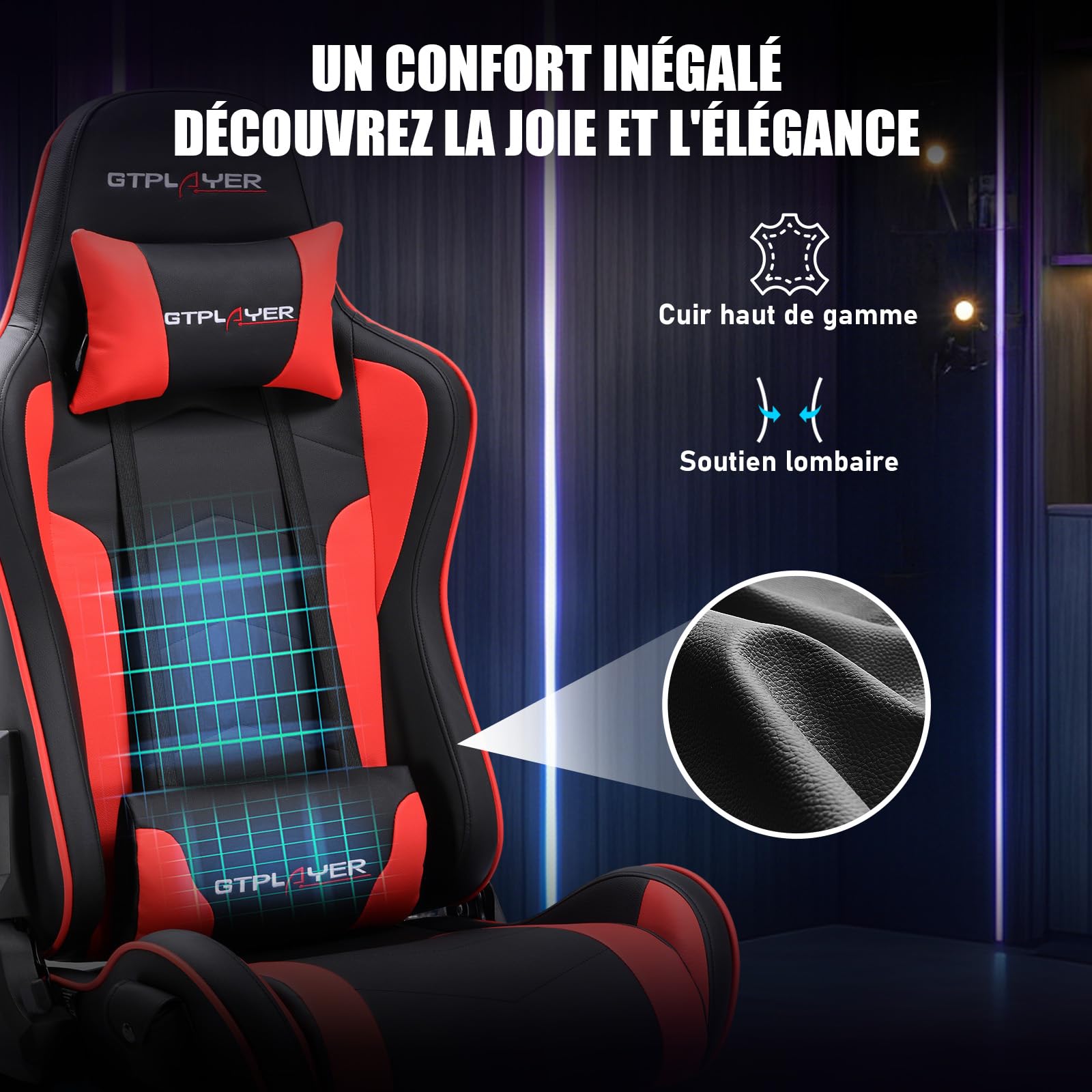 GTPLAYER Simulateur de Conduite, Siège de Simulation avec haut-parleurs stéréo 3D, Support pour écran, Support de volant réglable, Support pour levier de vitesse et pédales (Rouge)