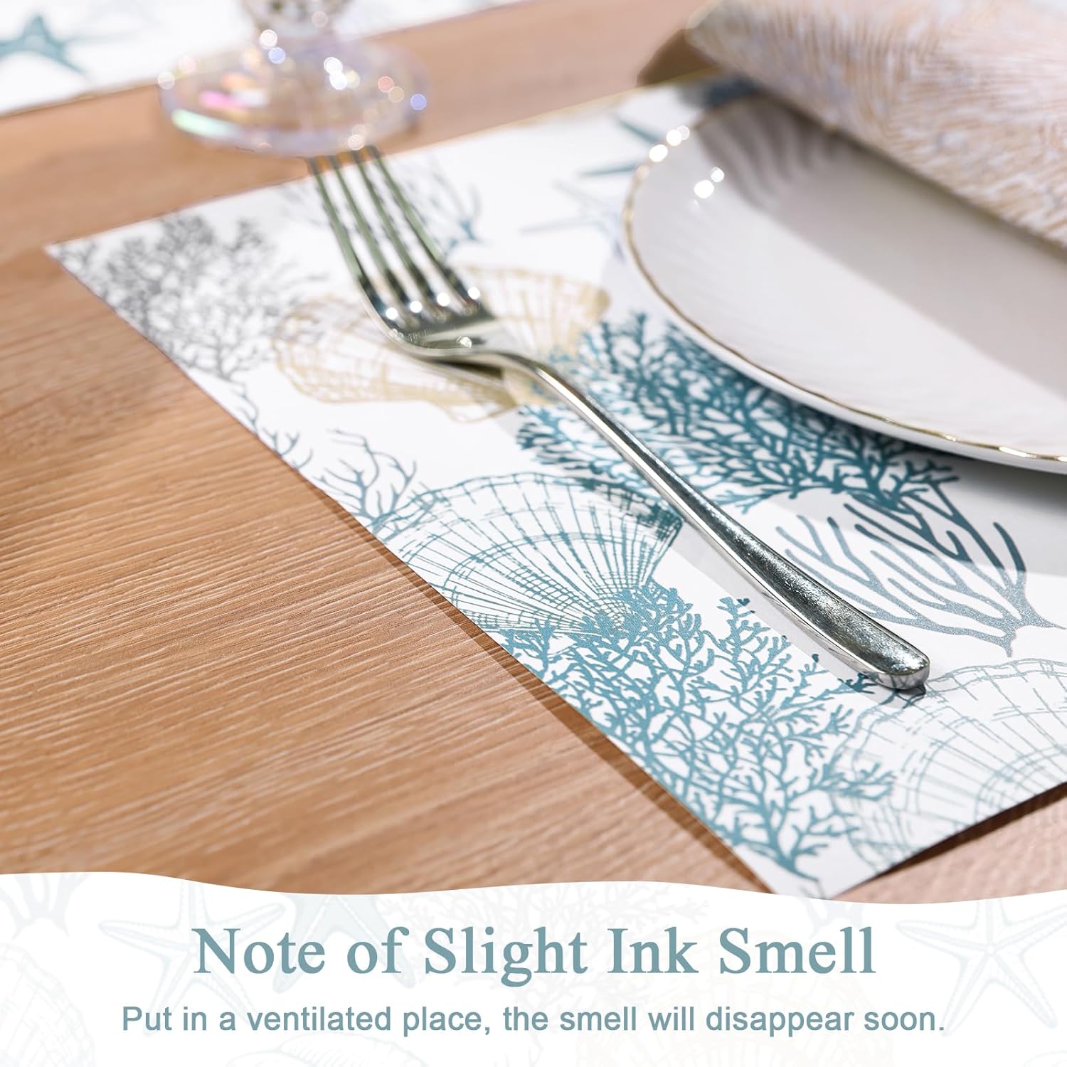 SHACOS 50 pcs Coastal Paper Placemats 11x17 inch Starfish Sea Shell Coral Disposable Paper Place Mats for Dinner Wedding Birthday Party Beach Ocean Nautical Table Decoration (Pack of 2)