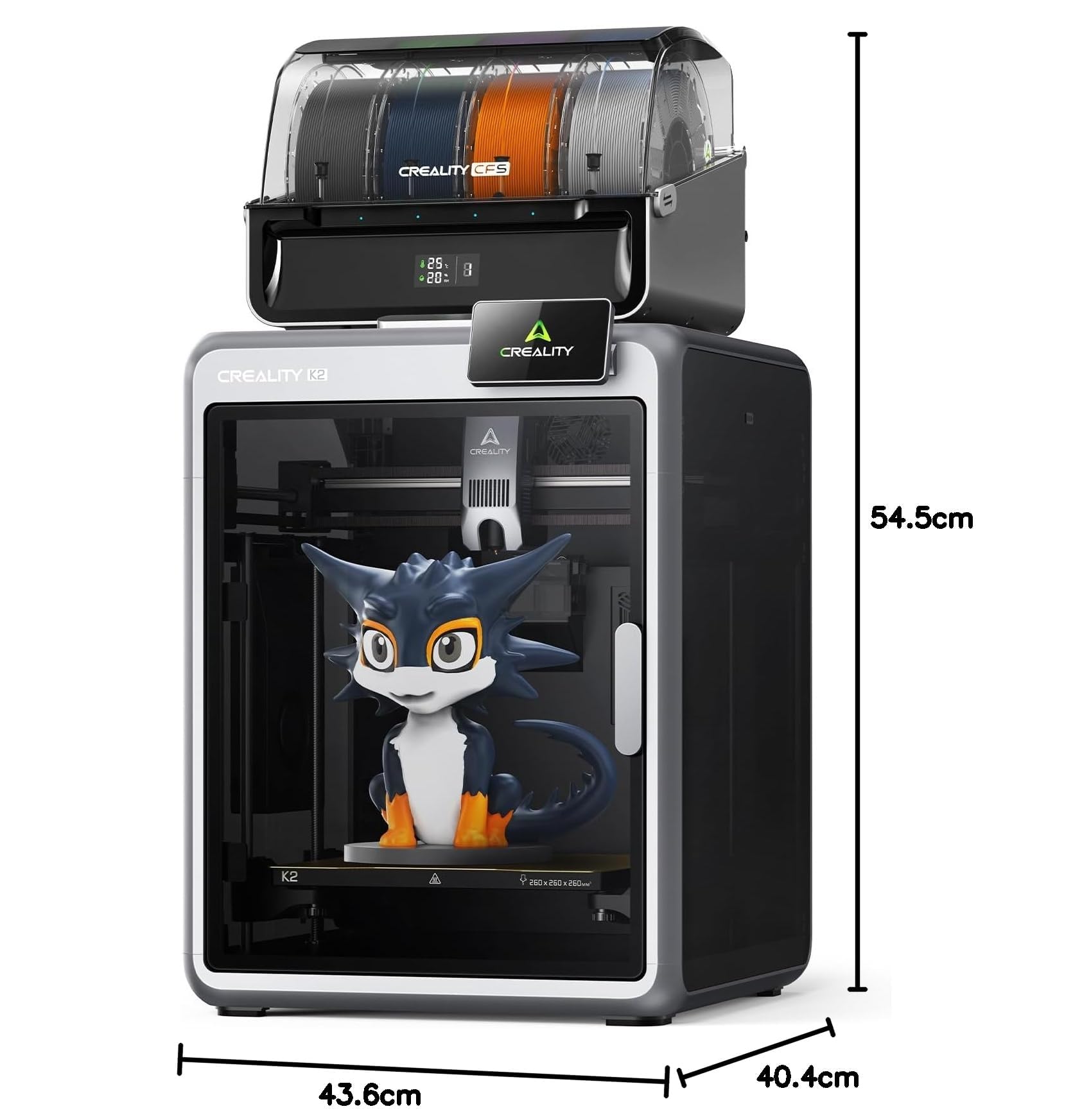 Creality K2 Combo (A) Imprimante 3D, Multicolore avec CFS, Vitesse d'impression Maximale de 600 mm/s, Nivellement Automatique Intelligent et Caméra IA, Volume d'impression de 260×260×260 mm