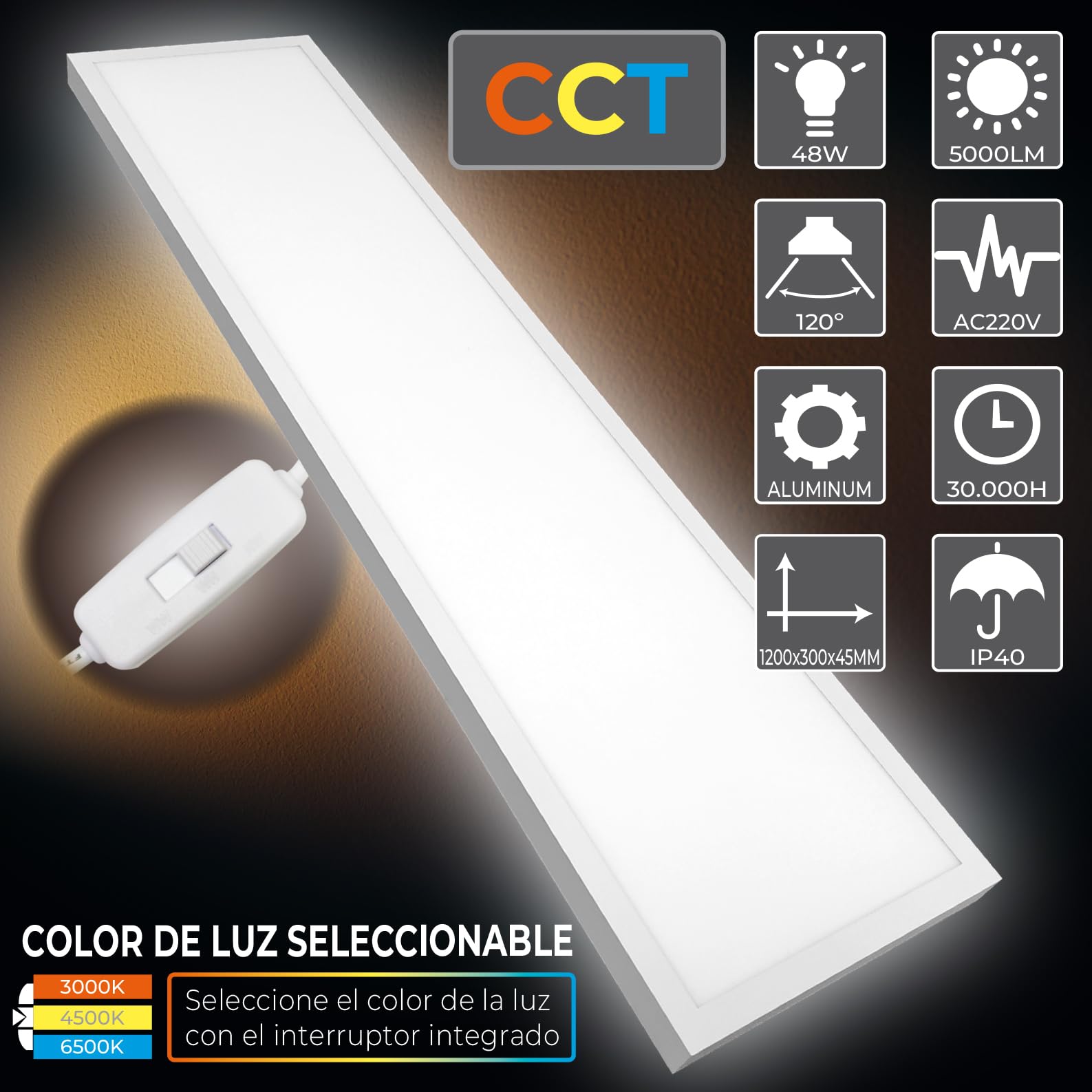 Kit LED ATOMANT Pose en Saillie 120x30cm 48W CCT 5000 Lumens