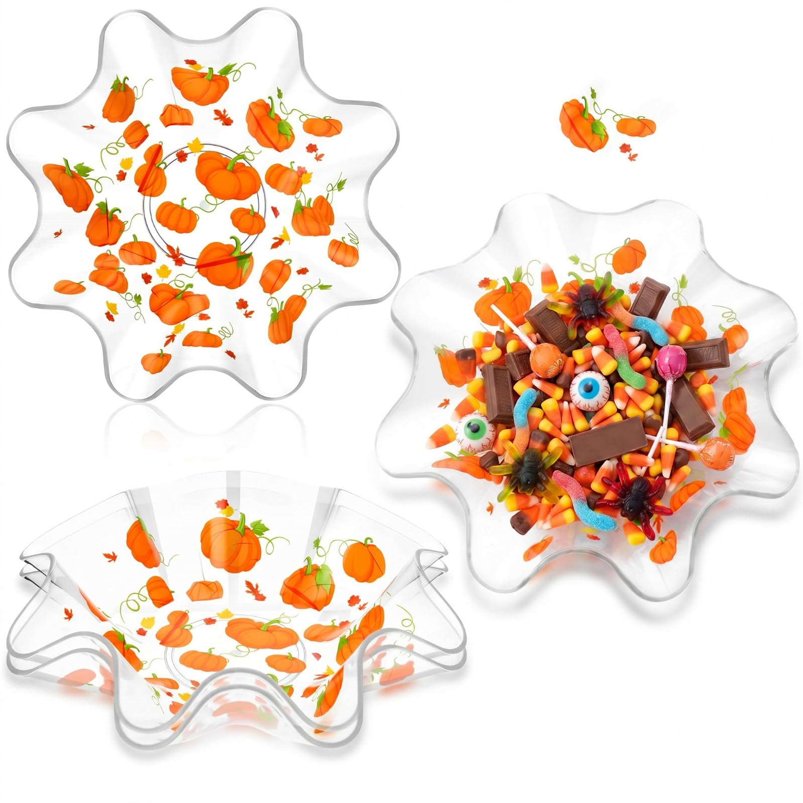 Tioncy 2 Pcs Pumpkin Plastic Bowls Thanksgiving Fall Candy Serving Dish