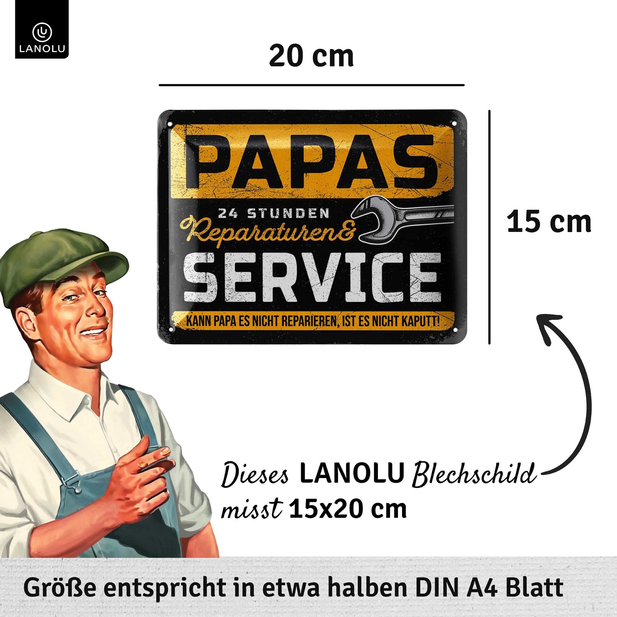 Nostalgic-Art Targa in Metallo retrò, 20 x 30 cm, Papas Service – Idea Regalo per papà in Metallo, Design Vintage con Scritta
