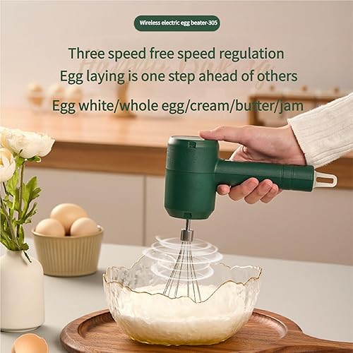Miniatura 5 de Batidora de mano inalámbrica con ajustes de 3 velocidades  Batidor eléctrico portátil de huevos para cocina, hornear y uso al aire libre, verde