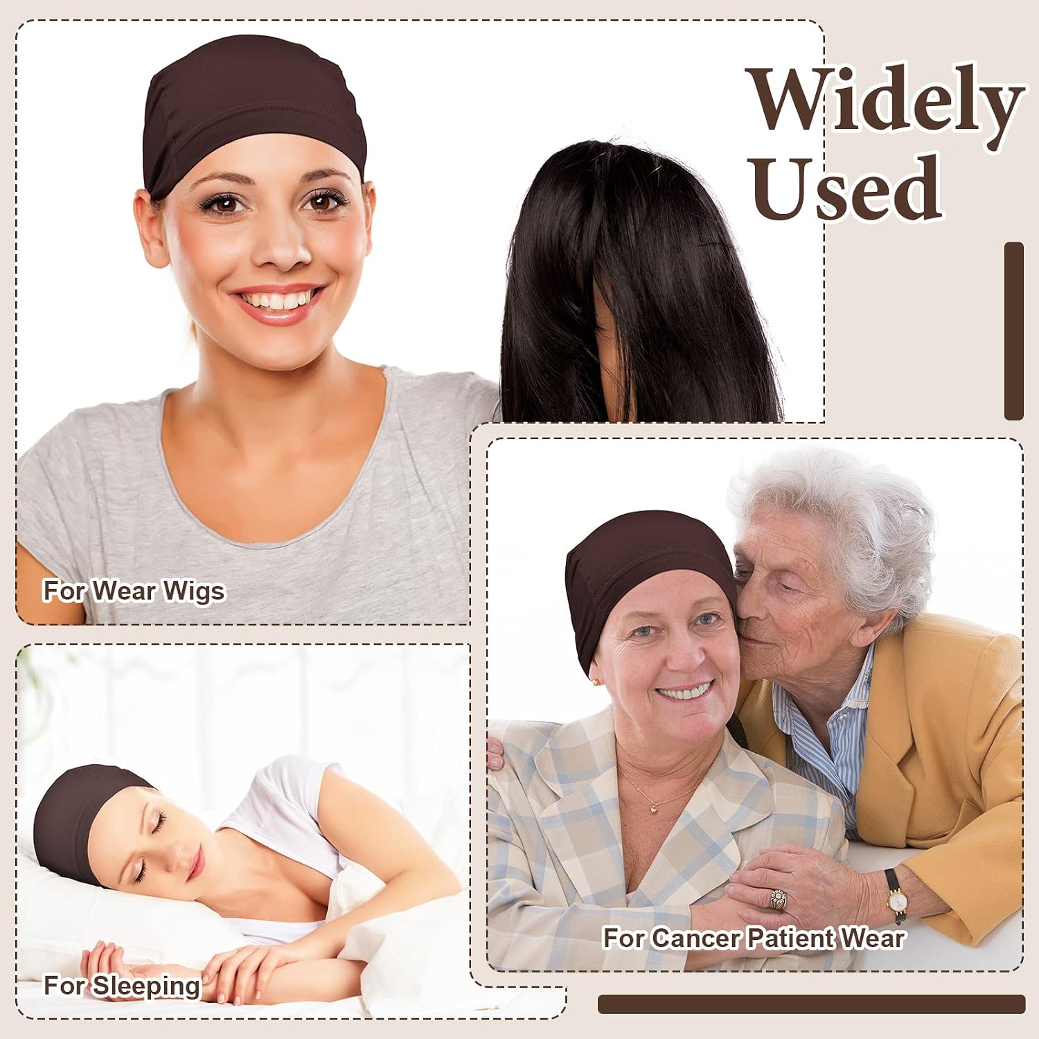 Janmercy 4 Pcs Bamboo Fiber Wig Caps Bamboo Wig Liner Skull Cap Chemo Headwear Liner Sleep Hat for Hairloss Bald Cancer Women