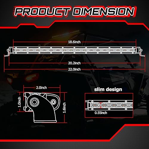Miniatura 2 de OFFROADTOWN Barra de luz LED trasera de 20 pulgadas, barra de luz trasera UTV, barra de luz estroboscópica delgada de persecución todoterreno, barra