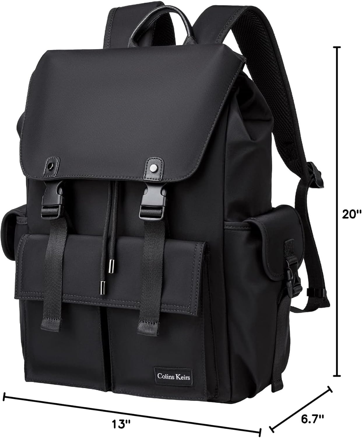 Black Backpack for Men, 16 Inch Laptop Backpack with Computer Compartment, Drawstring Slim Waterproof Tech Backpack for Travel, Work, College or Daily Use - Image 10