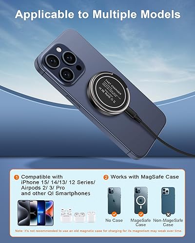 Miniatura 6 de AILKIN Cargador inalámbrico seguro Mag de 15 W con soporte, cargador magnético Inalambrico para iPhone 15 14 13 12 Pro Max AirPods, cargador