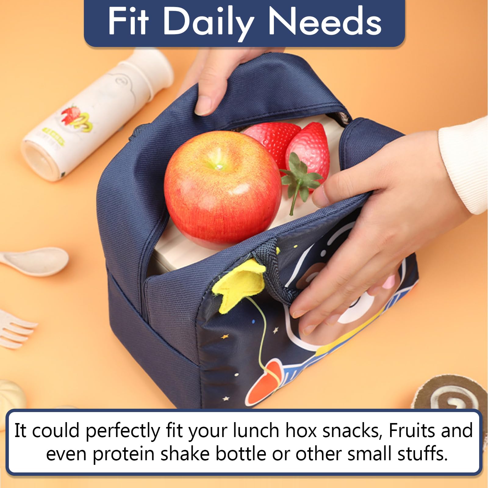 Insulated Reusable Lunch Tote Bags Cartoon Portable Lunch Box for Work Office Picnic Beach Space Bear — view 2