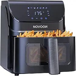 Fritadeira Elétrica Digital Novoon 4,5L 1400W 3 em 1 - Frita sem Óleo, Assa e Reaquece. Air Fryer 4,5 Litros Silenciosa Prepara Batata Frita, Frango, Carne, Peixe, Pão de Queijo e Mais 110v