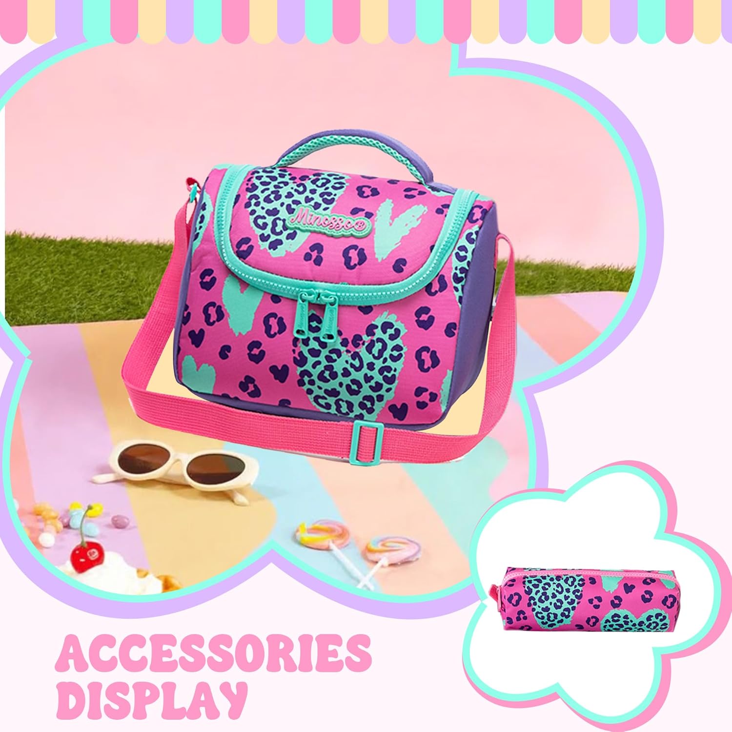 Girls Rolling Backpack for School Backpack with Wheels for Girls with Lunch Bag Cute Carry On Backpacks for Elementary Student