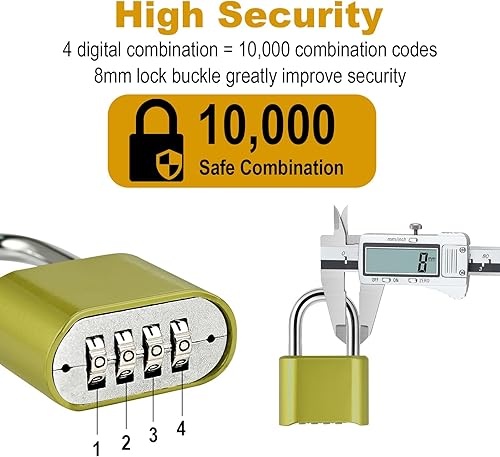 Miniatura 7 de Candado de combinación resistente de 2 o 4 unidades, candado de combinación de 4 dígitos resistente a la intemperie con grillete largocorto,