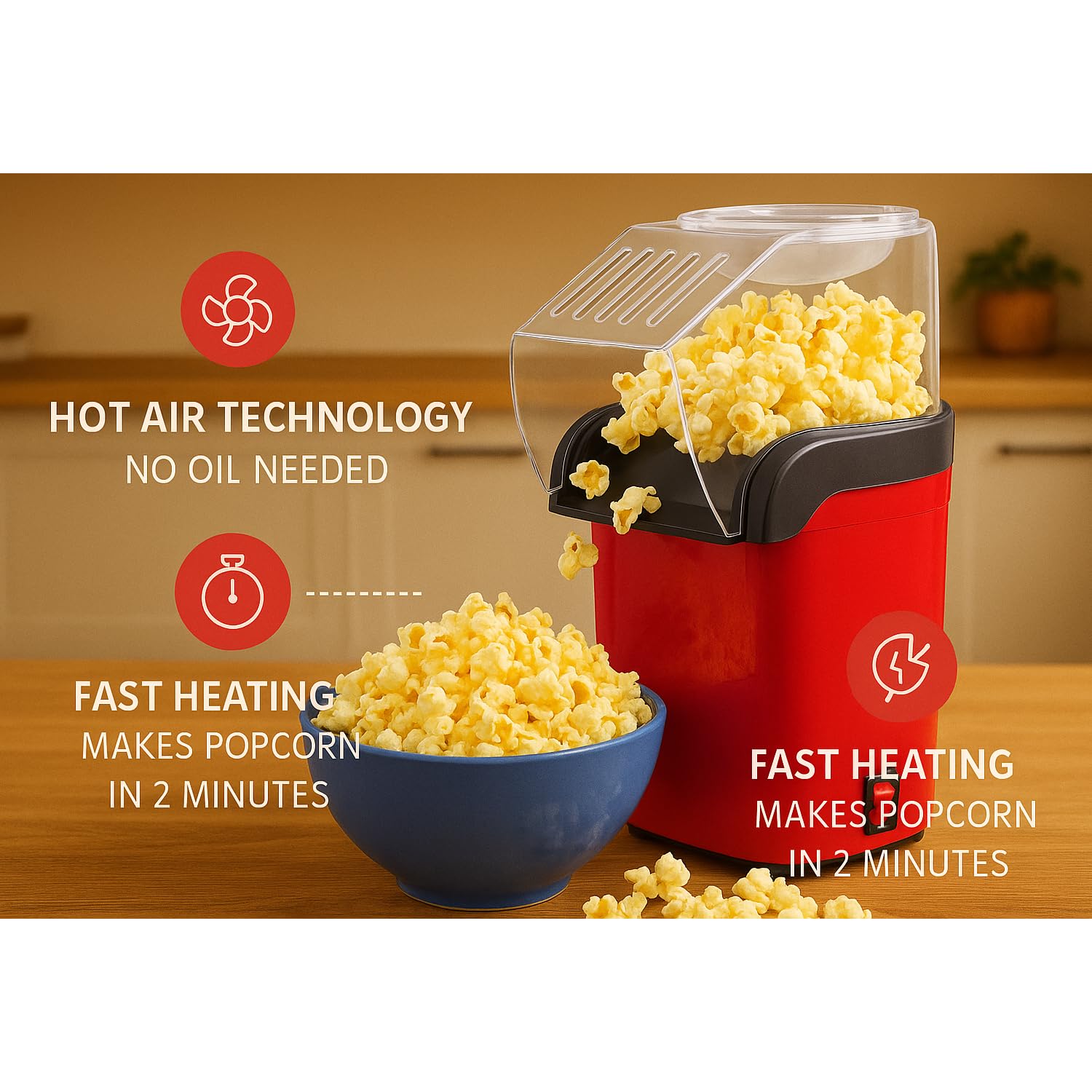 Jugutoz (π-ππππ« πππ«π«ππ§ππ²) πππππ Hot Air Popcorn Maker | Electric Popper, Oil-Free, Healthy Snack Machine for Kids & Adults | Perfect for Home & Party Use 3