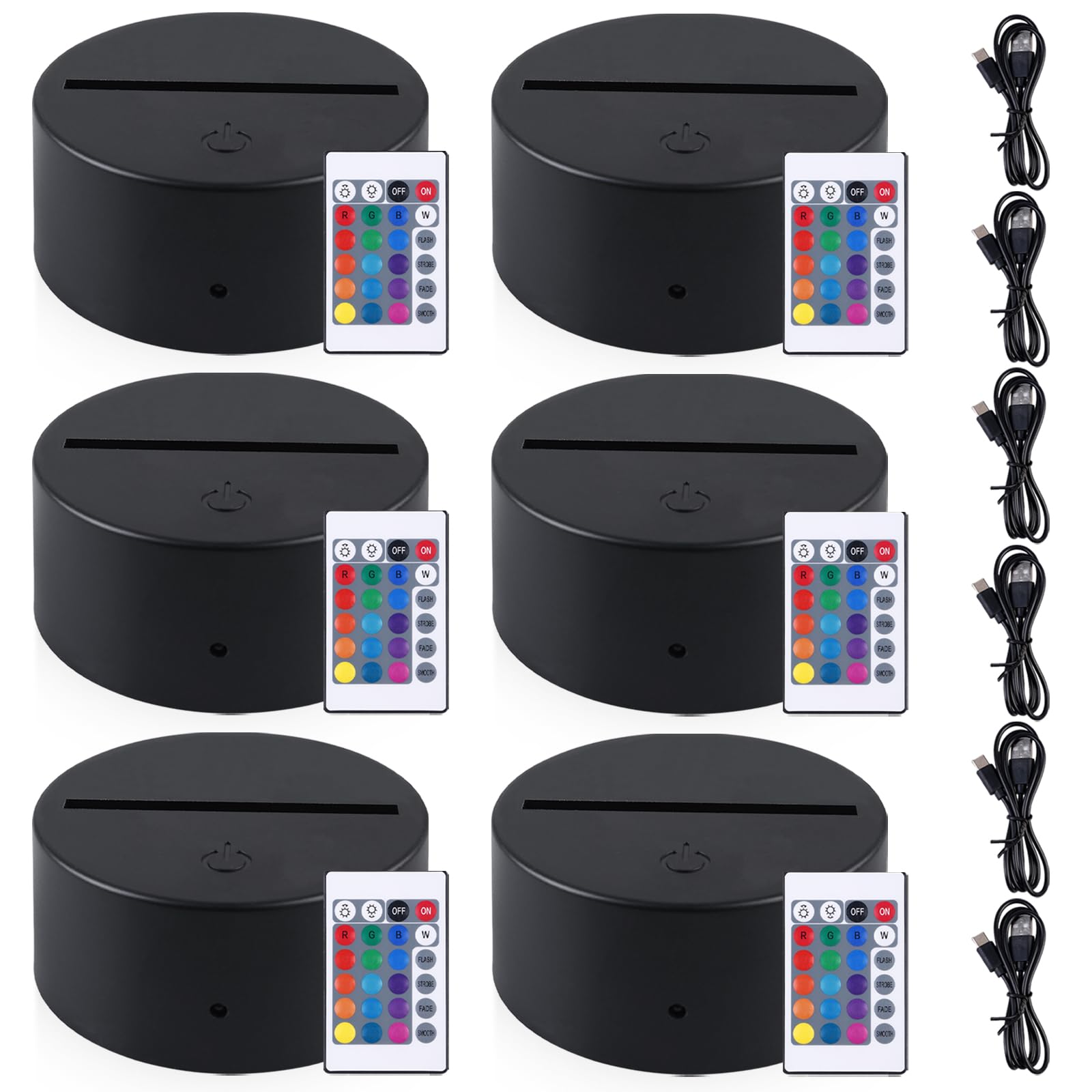 4 pezzi luce notturna a LED 3D, 85 x 38 mm, attacco LED con telecomando e cavo USB, base LED regolabile in 16 colori per vetro acrilico, lampada decorativa per sala negozio, ristorante, nero